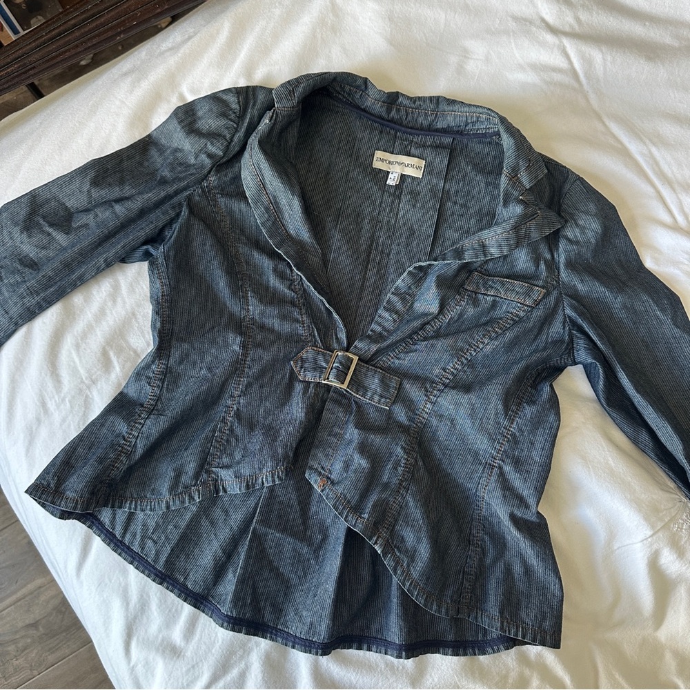 Emporio Armani Denim Buckle-Front Jean Blazer Jacket